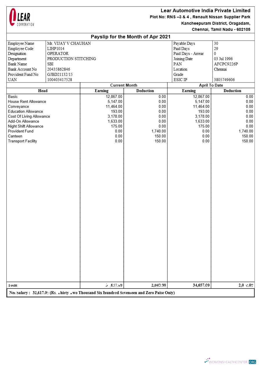 Download Lear Automotive India payslip template in Word and PDF formats.pdf, 1 Photoshop template
